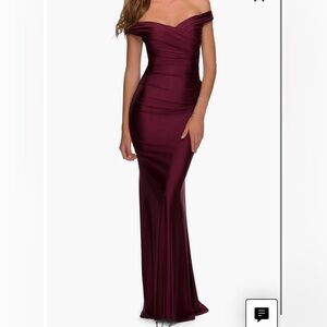 Wine Off the Shoulder Trumpet Gown
La Femme